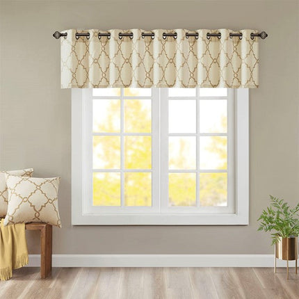 Room & Decor Fretwork Print Grommet Top Valance, Beige Gold, 50x18