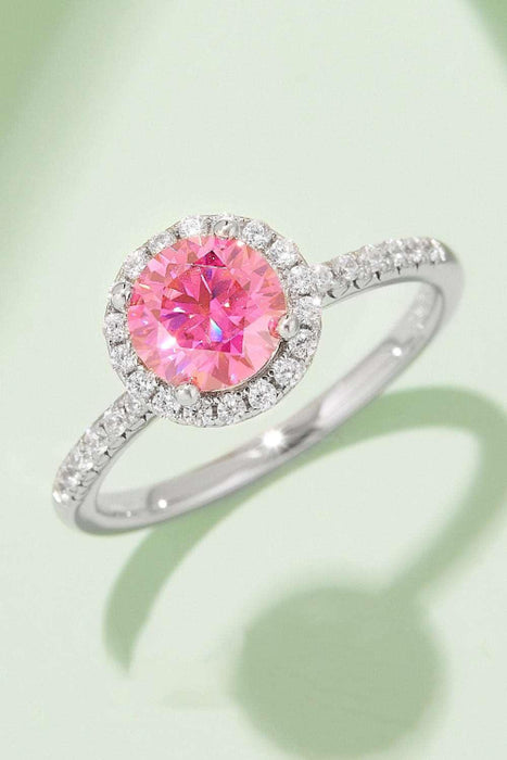 Elegant Pink Diamond Halo Ring with Lab Grown Stone & Platinum Finish - Exquisite Sterling Silver Ring