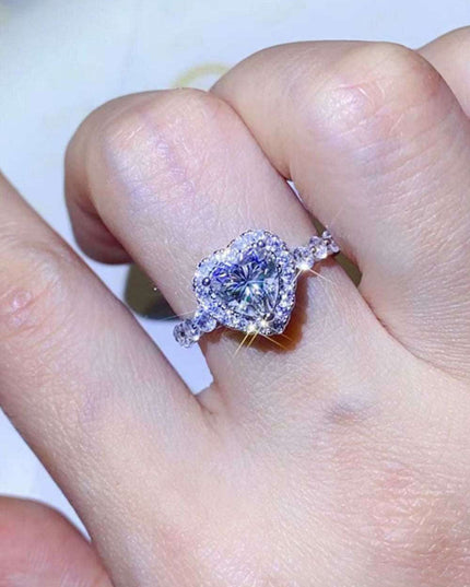 Heart's Desire: Platinum-Plated Moissanite Elegance Ring with Sparkling Zircon Accents