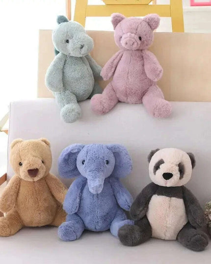 Adorable Plush Fluffy Animal Cuddly Dolls - Elephants, Teddy Bears, Pandas, and Dinosaurs for Kids