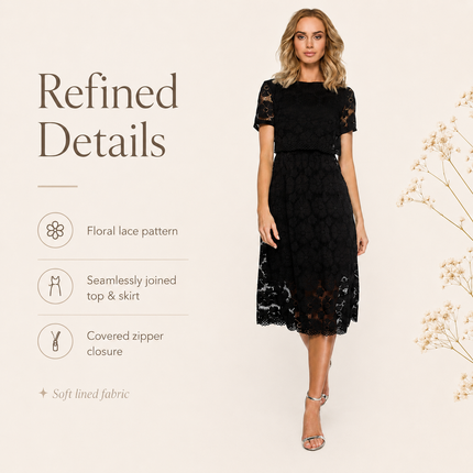 Moe Lace Evening Dress — Sleeveless Floral Mini with Flowy Skirt Dresses evening-dress-19 Clothing > Dresses > Evening Dresses