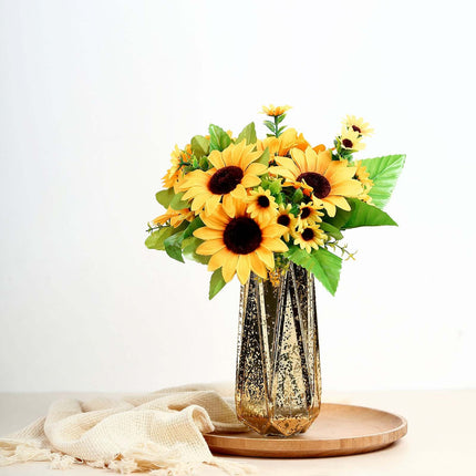 AliKopy 2 Pack 13" Yellow Artificial Silk Sunflower Bushes - Durable &