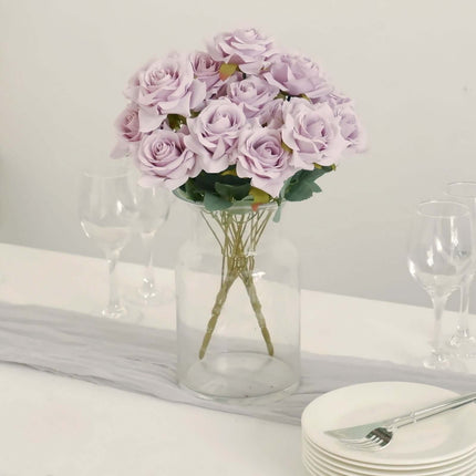 AliKopy 2 Bouquets 17" Lavender Lilac Real Touch Silk Rose Bushes