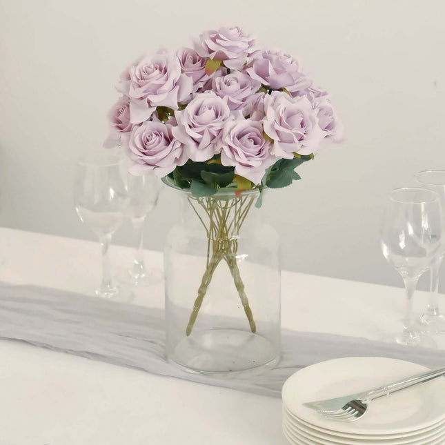 AliKopy 2 Bouquets 17" Lavender Lilac Real Touch Silk Rose Bushes