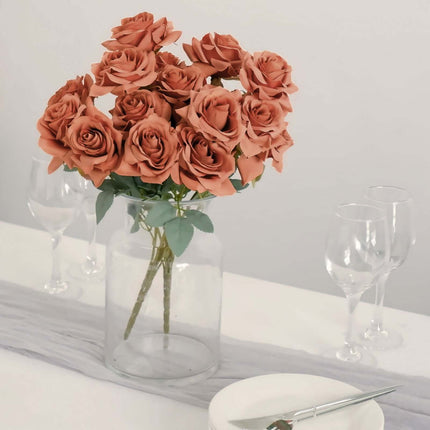 AliKopy 2 Bouquets 17" Real Touch Terracotta Silk Rose Bushes