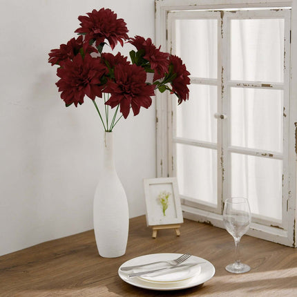 AliKopy 2 Bouquets 20" Burgundy Silk Dahlia Flower Spray Bushes - Real