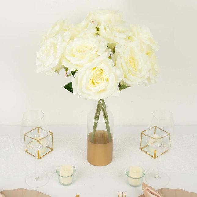 AliKopy 17" Ivory Silk Jumbo Rose Bouquet - Premium Quality, Wedding D