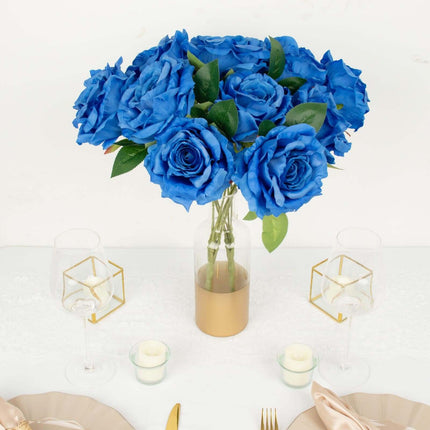 AliKopy 17" Royal Blue Silk Jumbo Rose Bouquet - Premium Quality, Wedd