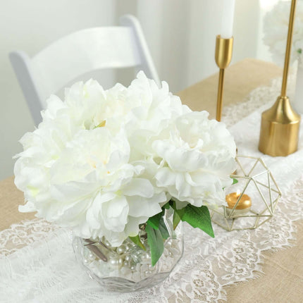 AliKopy 17" White Artificial Silk Peony Flower Bouquets - Real Touch,