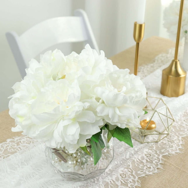 AliKopy 17" White Artificial Silk Peony Flower Bouquets - Real Touch,