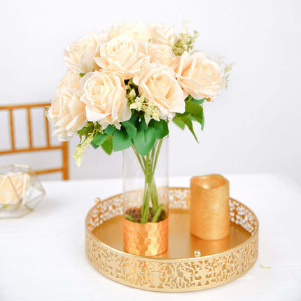 AliKopy 18" Real Touch Cream Rose Bouquet - Silk Long Stem, 2 Bushes