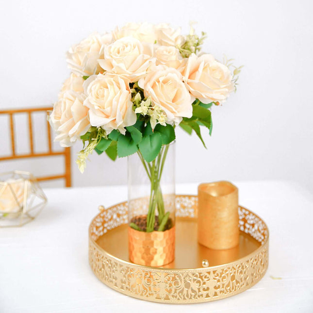 AliKopy 18" Real Touch Cream Rose Bouquet - Silk Long Stem, 2 Bushes