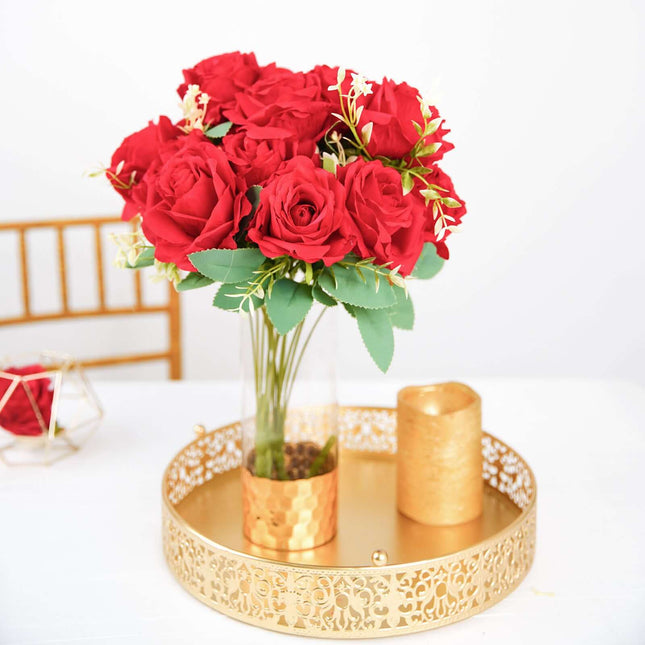 AliKopy 18" Real Touch Red Artificial Rose Bouquet - Silk Long Stem, 2