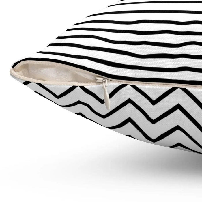 Reversible Black and Stripes/Chevron Decorative Pillowcase