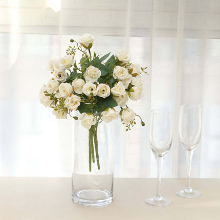AliKopy 2 Pack 12" Ivory Artificial Open Rose Bouquets - Realistic Fau