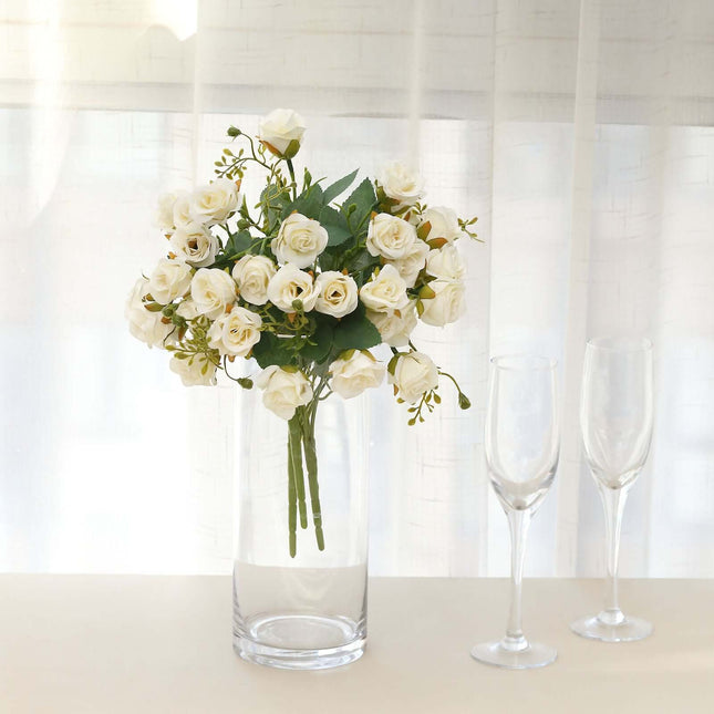 AliKopy 2 Pack 12" Ivory Artificial Open Rose Bouquets - Realistic Fau