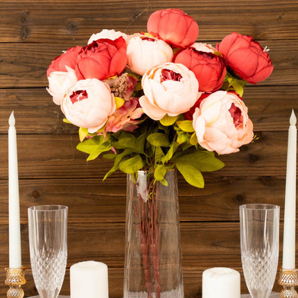 AliKopy 2 Pack 19" Burgundy Dusty Rose Faux Silk Peony Bouquets