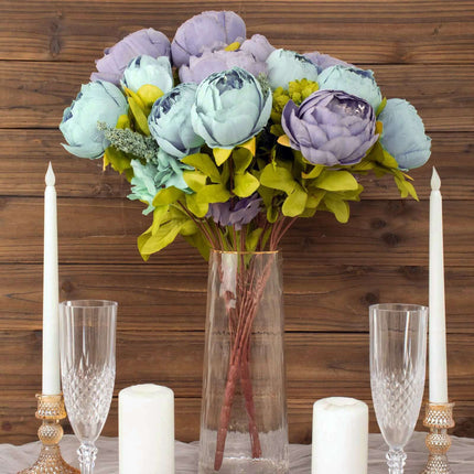 AliKopy 2 Pack Dusty Blue Peony Wedding Bouquets - Faux Silk Arrangeme