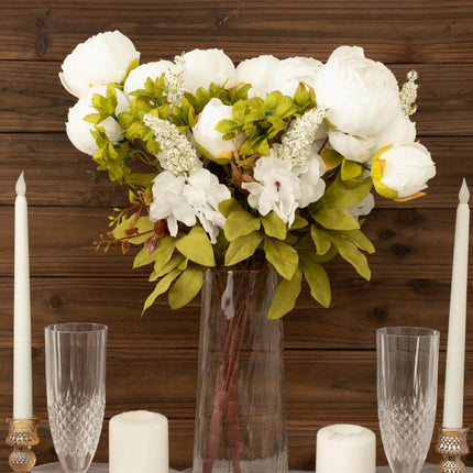 AliKopy 2 Pack 19" White Faux Silk Peony Wedding Bouquets, Elegant Des