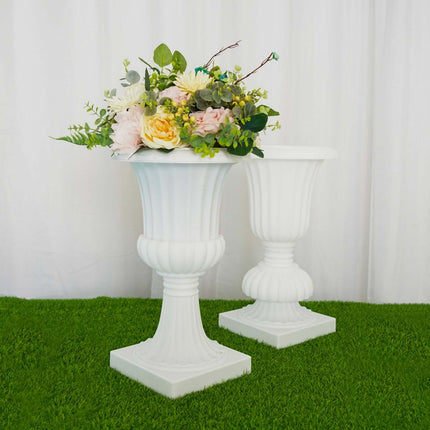 AliKopy 2 Pack 20" White PVC Urn Planters - Floral Pedestal Design