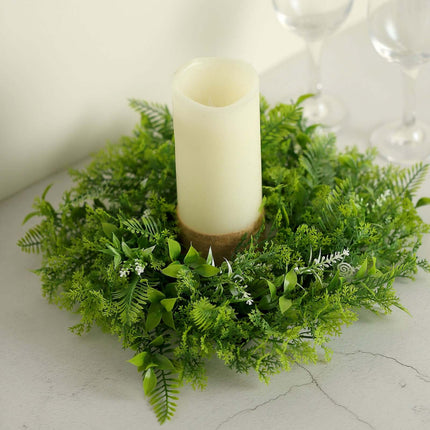 AliKopy 2 Pack 4" Green Artificial Fern Candle Ring Wreaths - Realisti
