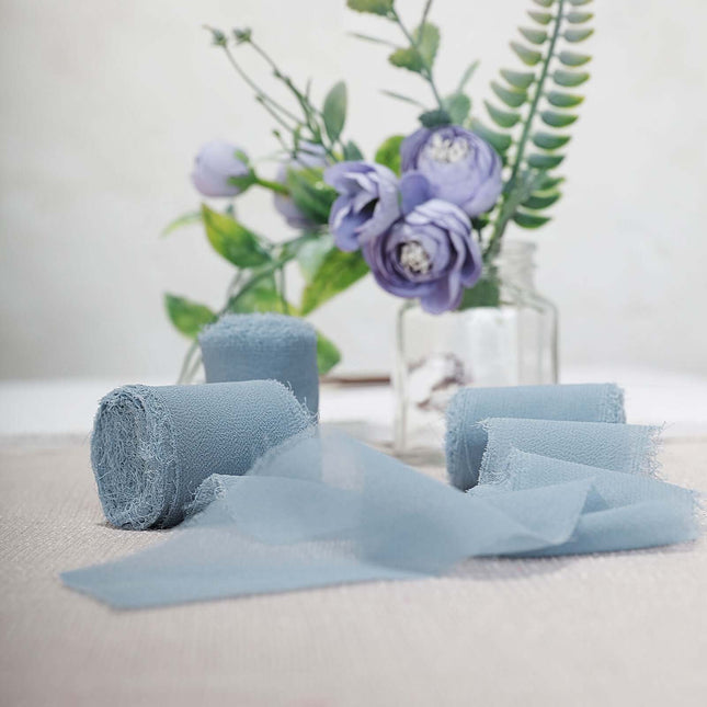 AliKopy 2 Pack Dusty Blue Silk-Like Chiffon Ribbon - 6yd Rolls for Bou