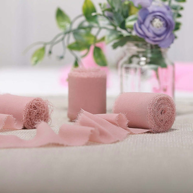 AliKopy 2 Pack Dusty Rose Silk-Like Chiffon Ribbon Roll - 6yd Each, Id