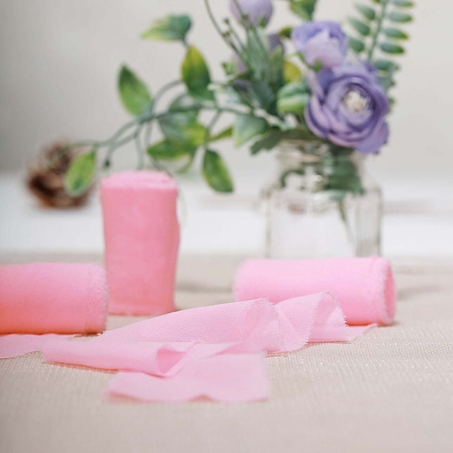 AliKopy 2 Pack 6yd Pink Chiffon Ribbon Roll - Soft, Versatile for Gift