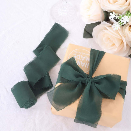 AliKopy 2-Pack 6 Yards Hunter Emerald Green Silk-Like Chiffon Ribbon,