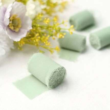 AliKopy 2 Pack Sage Green Silk-Like Chiffon Ribbon, 6 Yards Each, DIY