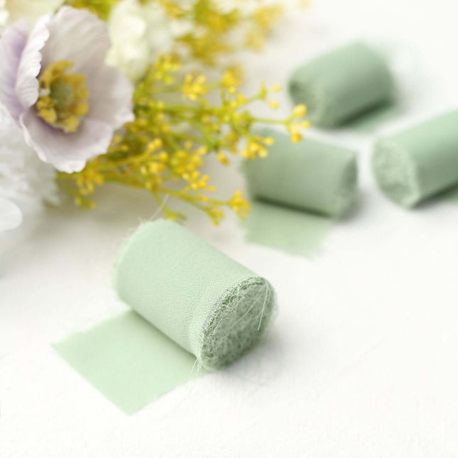 AliKopy 2 Pack Sage Green Silk-Like Chiffon Ribbon, 6 Yards Each, DIY