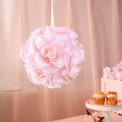 AliKopy 2 Pack 7" Blush Silk Rose Kissing Balls, Realistic & Durable
