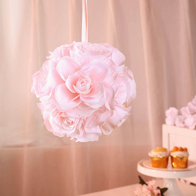 AliKopy 2 Pack 7" Blush Silk Rose Kissing Balls, Realistic & Durable