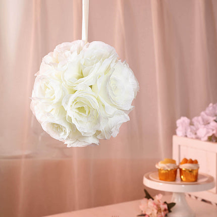 AliKopy 2 Pack 7" Cream Artificial Silk Rose Kissing Ball - Realistic
