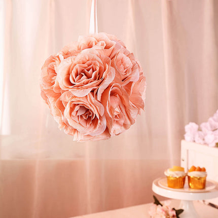AliKopy 2 Pack 7" Dusty Rose Silk Rose Kissing Ball - Elegant Floral D
