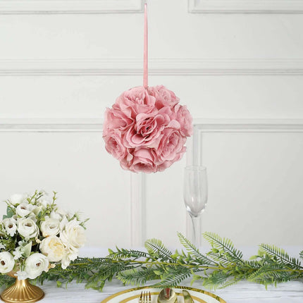 AliKopy 2 Pack 7" Mauve Artificial Silk Rose Kissing Ball - Elegant Dé