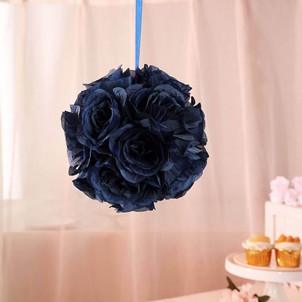 AliKopy 2 Pack 7" Navy Blue Artificial Silk Rose Kissing Balls - Elega