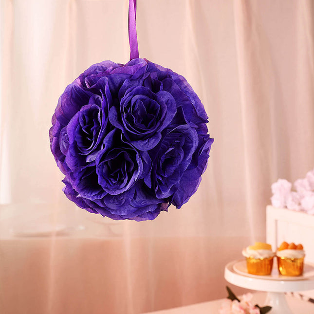 AliKopy 2 Pack 7" Purple Silk Rose Kissing Ball, Durable Faux Flowers