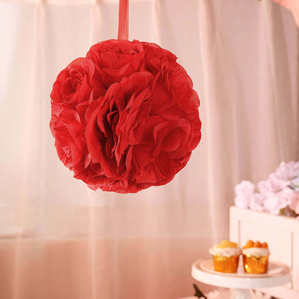 AliKopy 2 Pack 7" Red Artificial Silk Rose Kissing Ball - Durable & El