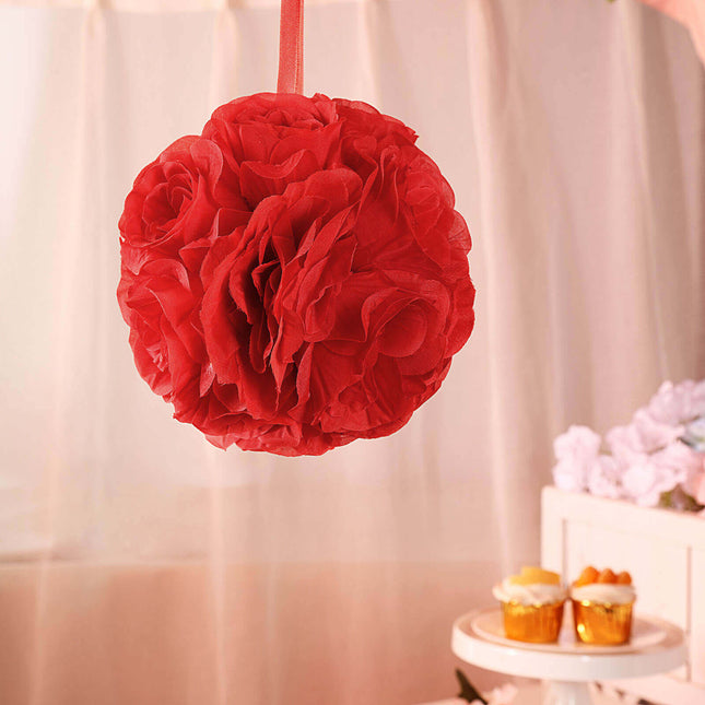 AliKopy 2 Pack 7" Red Artificial Silk Rose Kissing Ball - Durable & El