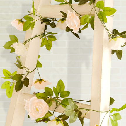 AliKopy 2 Pack 7ft Ivory Silk Flower Garland - Mini Rose Vines, 26 Hea