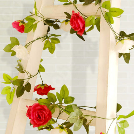 AliKopy 2 Pack 7ft Red Ivory Mini Rose Silk Flower Garland, 26 Flower