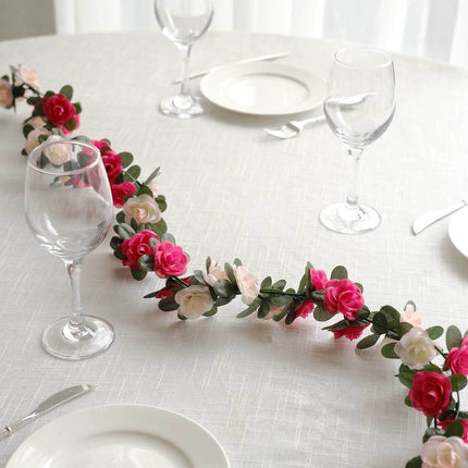 AliKopy 2 Pack 8ft Blush Fuchsia Silk Flower Garland with 45 Flower He