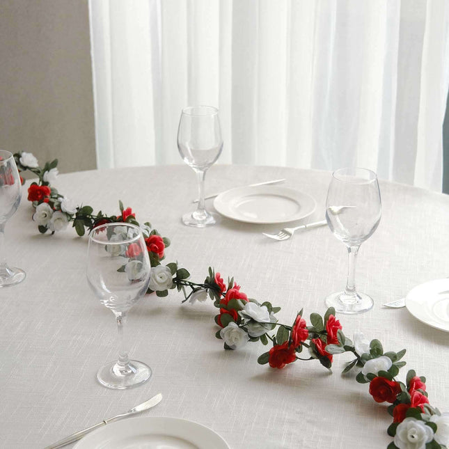 AliKopy 2 Pack 8ft Red Ivory Silk Flower Garland, 45 Mini Rose Heads