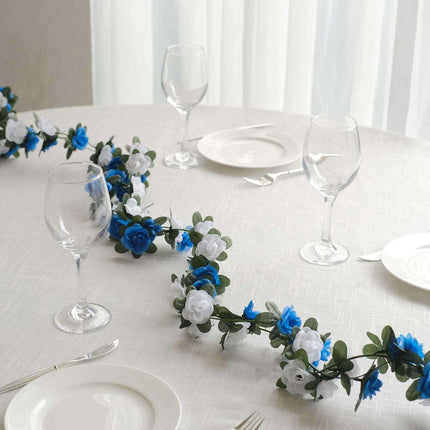 AliKopy 2 Pack 8ft Silk Flower Garland - Royal Blue Mini Rose Vines, 4