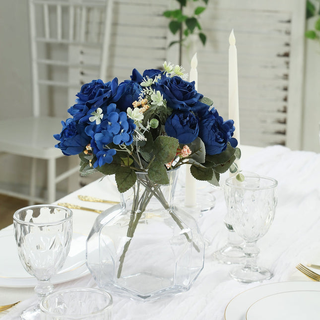 AliKopy 2 Pack Navy Blue Silk Rose & Peony Bouquets - 12" Wedding Déco