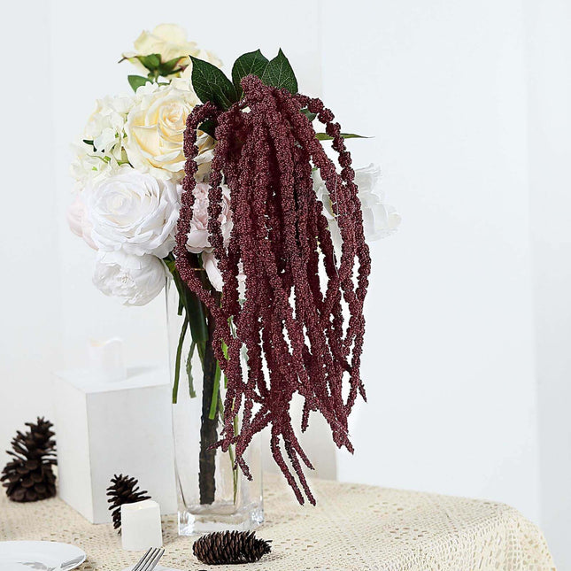 AliKopy 2 Pack Burgundy Amaranthus Flower Stem Spray with Ivy Leaves,