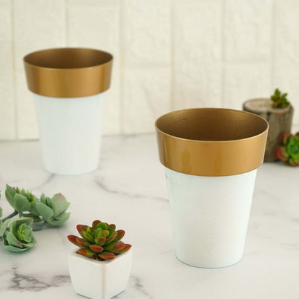 AliKopy 2-Pack Medium White Flower Pots with Gold Rim - 6" Indoor Plan