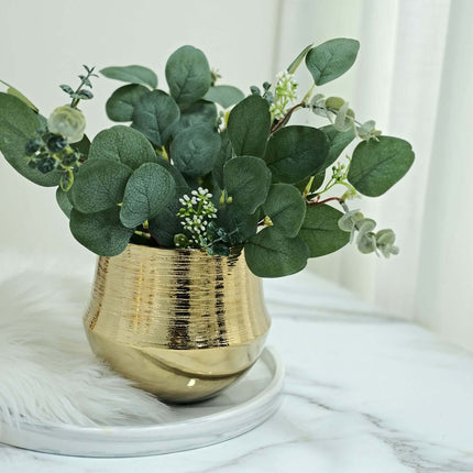 AliKopy 2-Pack Textured Metallic Gold Flower Pots - 6" Ceramic Planter