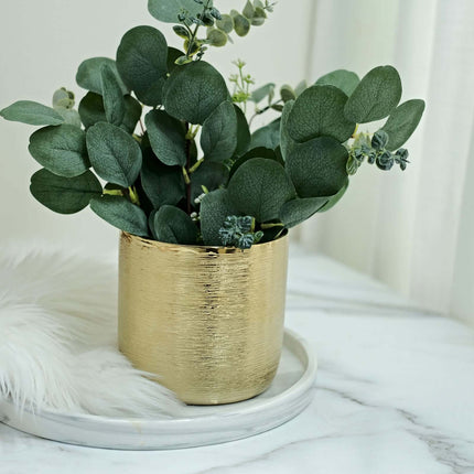 AliKopy 2-Pack Metallic Gold Ceramic Plant Pots - Textured Design, 5